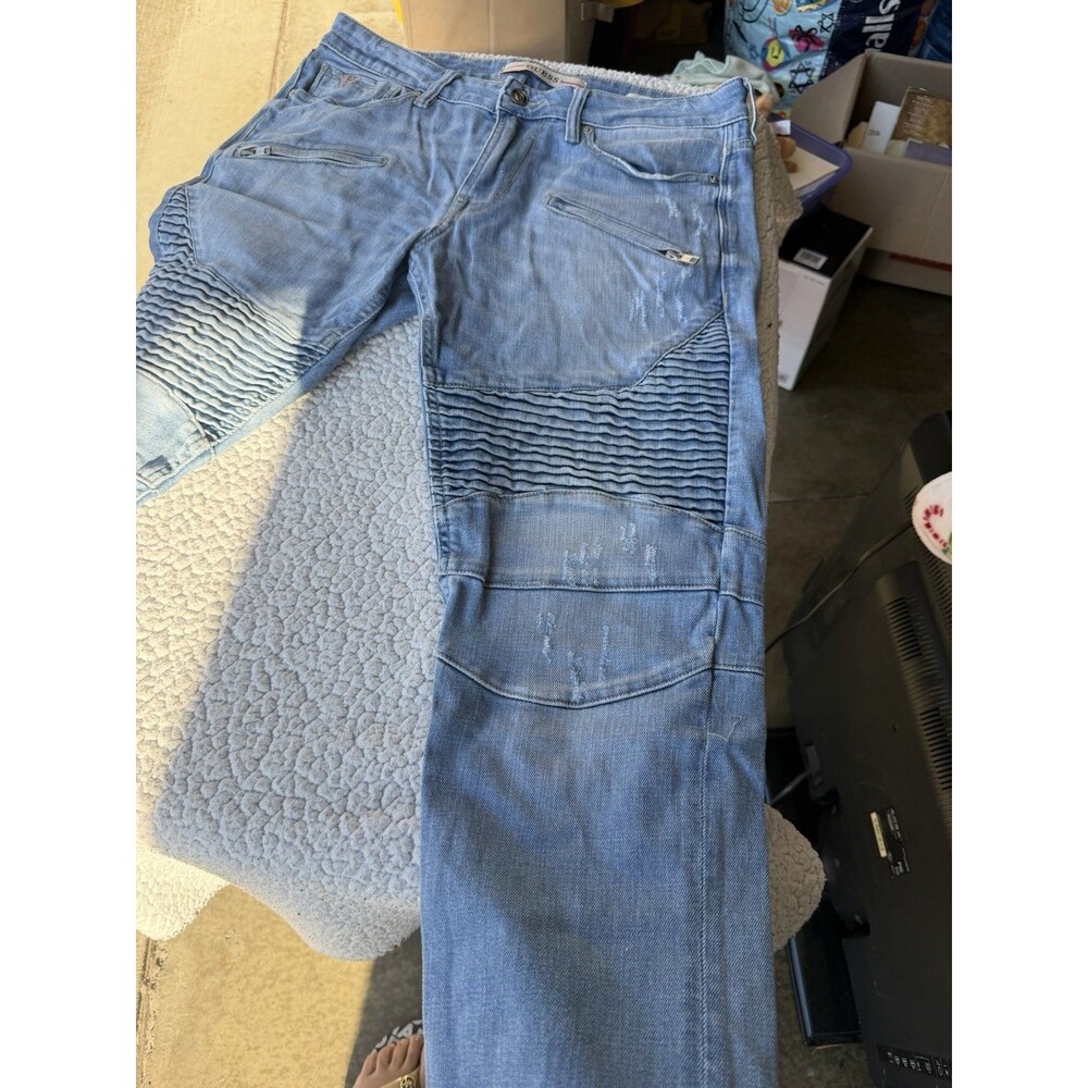 Guess Moto Denim Jeans Mens 32 Blue Jean Distressed Stretch 5-Pocket Light Wash